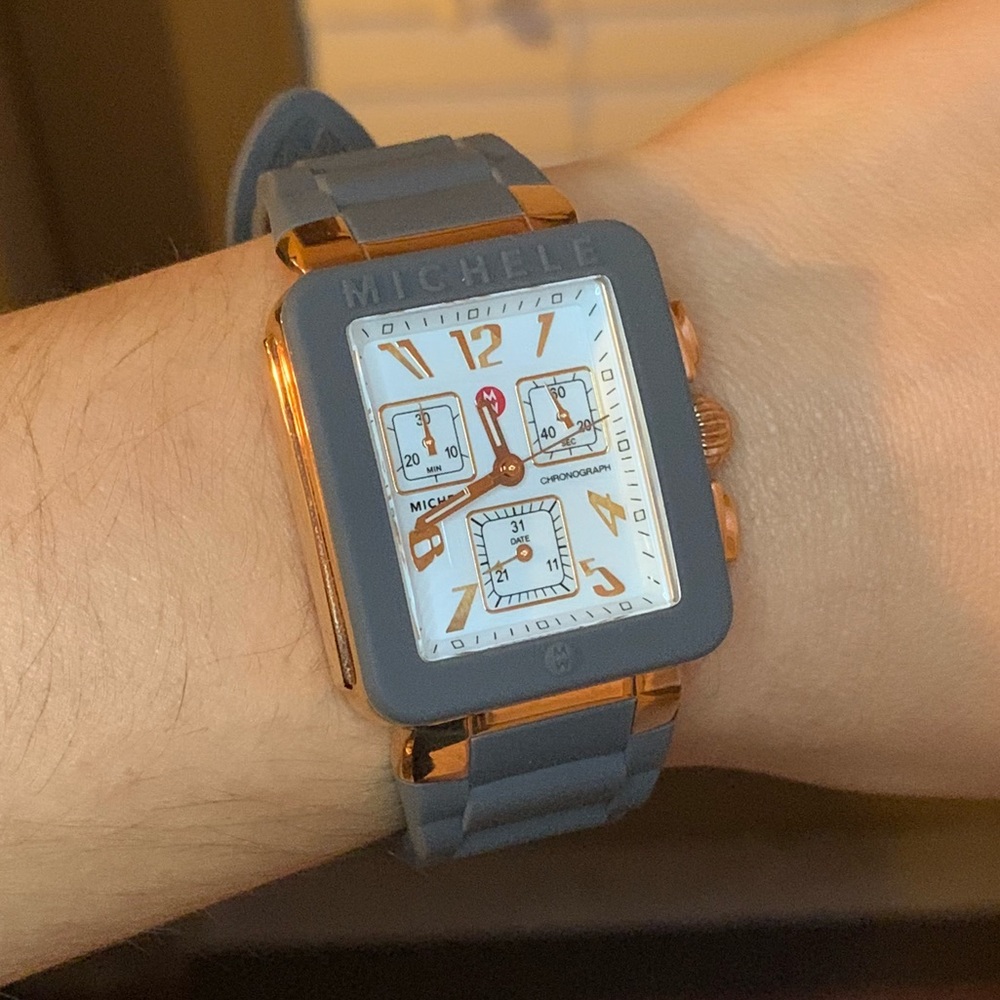 Michele Park Rose Gold & Grey Rubber Watch